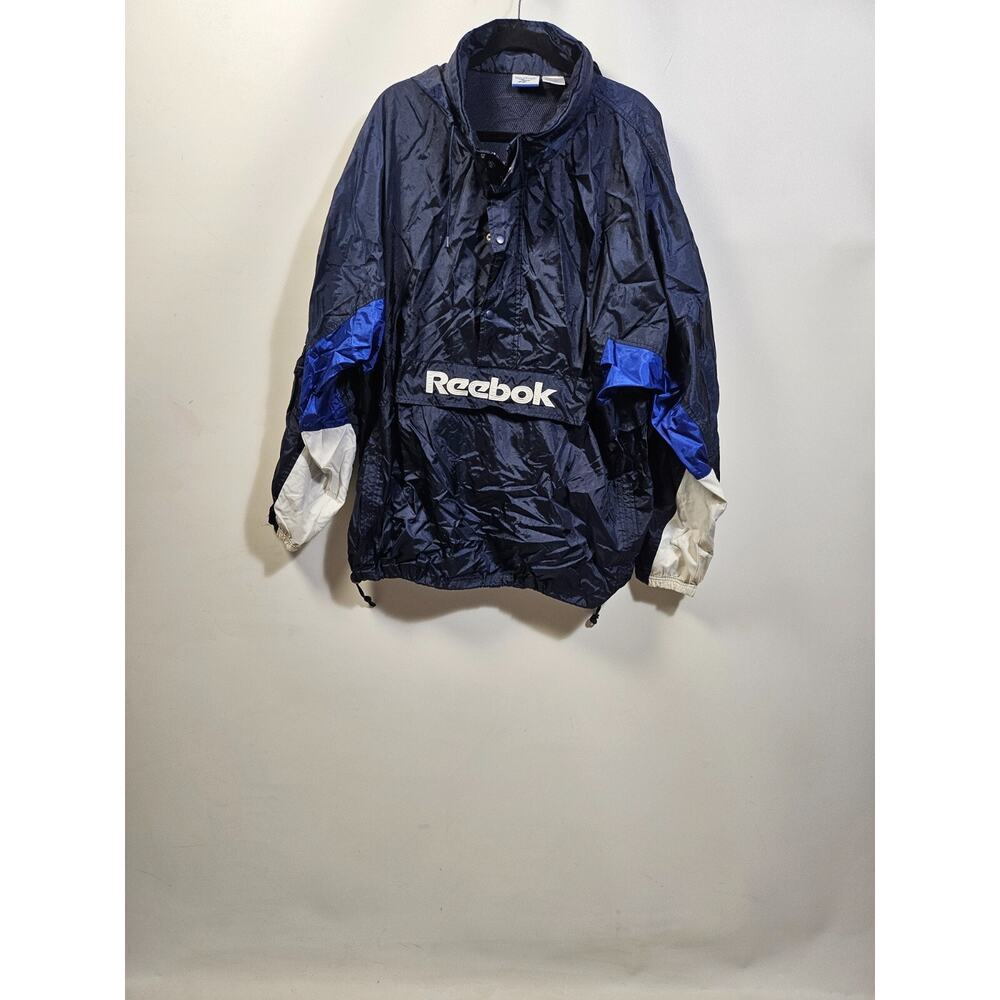 Reebok Vintage Spellout Windbreaker Pullover Snap Zip Hooded Men's Navy Size 2XL